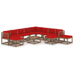 Set mobilier de grădină cu perne roșii, 12 piese