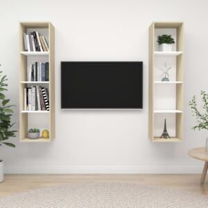 Dulapuri TV montate pe perete, 2 buc., alb & stejar sonoma, PAL