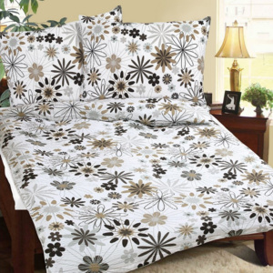 Lenjerie de pat Floral bej pentru 2 persoane, din bumbac, 240 x 200 cm, 2 buc 70 x 90 cm