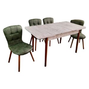 Set masă extensibilă Aris Alb cu 4 scaune Hera verzi