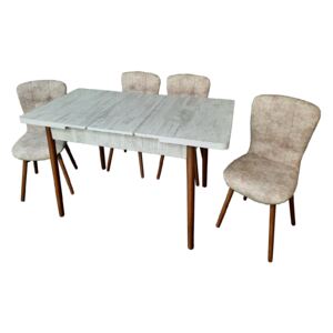 Set masă extensibilă Aris Alb cu 4 scaune Hera bej