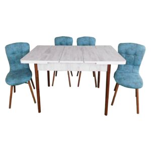 Set masă extensibilă Aris Alb cu 4 scaune Hera turquoise