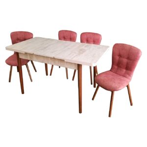 Set masă extensibilă Aris Alb cu 4 scaune Hera roz închis