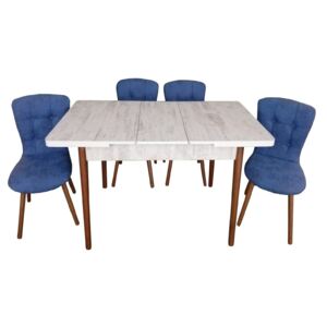 Set masă extensibilă Aris Alb cu 4 scaune Hera albastre