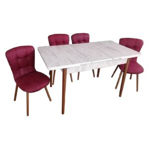 Set masă extensibilă Aris Alb cu 4 scaune Hera roșii