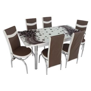 Set masă extensibilă Amaryllis Brown și 6 scaune maro cu alb