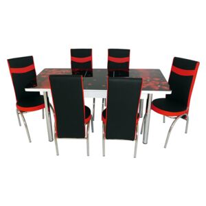Set masă extensibilă Amaryllis Negru Roșu și 6 scaune negru cu roșu