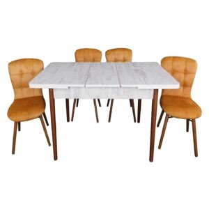 Set masă extensibilă Aris Alb cu 4 scaune Hera muștar