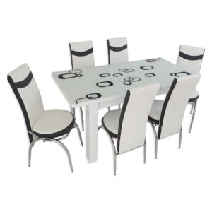 Set masă extensibilă Alb Pătrat Picior PAL și 6 scaune alb-negru