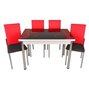Set masă fixă Bronze 70x110 Diana Roșu-Negru cu 4 scaune