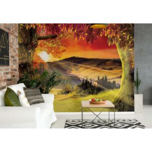 Fototapet - Tuscan Landscape Italy Sunset Vliesová tapeta - 250x104 cm