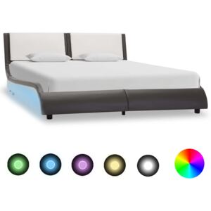 Cadru de pat cu LED, gri și alb, 120x200 cm, piele ecologică