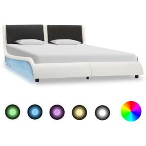 Cadru de pat cu LED, alb și negru, 140x200 cm, piele ecologică