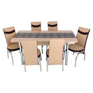 Set masă extensibilă Tradițional cu 6 scaune crem cu maro