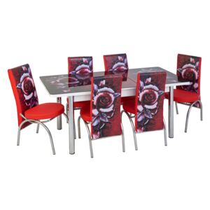 Set masă extensibilă Red Rose cu 6 scaune