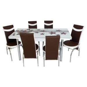 Set masă extensibilă Star Maro cu 6 scaune maro cu alb