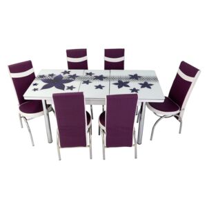Set masă extensibilă Star Mov și 6 scaune mov cu alb