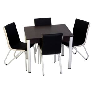 Set masă fixă Bronze Deco Wenge 66x90 cadru alb cu 4 scaune negre S
