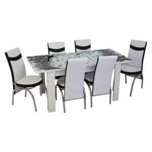 Set masă extensibilă Amaryllis Black Picior PAL și 6 scaune alb cu negru