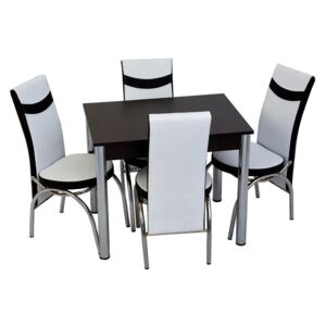Set masă fixă Bronze Deco Wenge 66x90 și 4 scaune alb cu negru