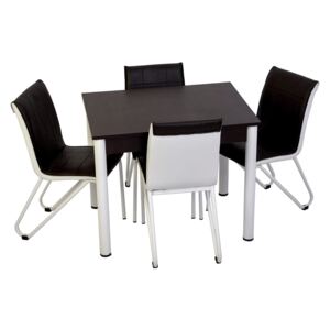 Set masă fixă Bronze Deco Wenge 66x90 cadru alb cu 4 scaune negru-alb S