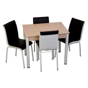 Set masă fixă Bronze Deco Crem 66x90 cadru alb cu 4 scaune negru-alb U