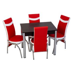 Set masă fixă Bronze Deco Wenge 66x90 și 4 scaune roșu cu alb