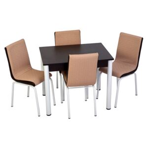 Set masă fixă Bronze Deco Wenge 66x90 cadru alb cu 4 scaune crem U