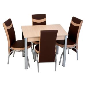 Set masă fixă Bronze Deco Crem 66x90 și 4 scaune maro cu crem
