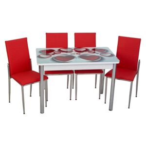 Set masă fixă Bronze 70*110 Kalp Red cu 4 scaune roșii