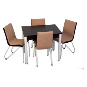 Set masă fixă Bronze Deco Wenge 66x90 cadru alb cu 4 scaune crem S