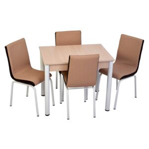 Set masă fixă Bronze Deco Crem 66x90 cadru alb cu 4 scaune crem U