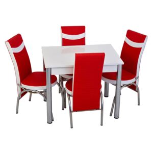 Set masă fixă Bronze Deco 66*90 Albă și 4 scaune roșu cu alb