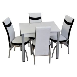 Set masă fixă Bronze Deco 66*90 Albă și 4 scaune alb cu negru