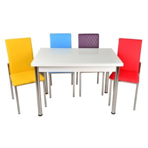Set masă fixă Bronze 70*110 Albă cu 4 scaune diferite culori