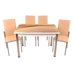 Set masă fixă Bronze 70*110 Wave cu 4 scaune crem