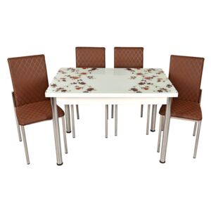Set masă fixă Bronze 70*110 Brown Flowers cu 4 scaune maro