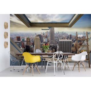 Fototapet - New York City Skyline 3D Skylight Window View Vliesová tapeta - 416x254 cm