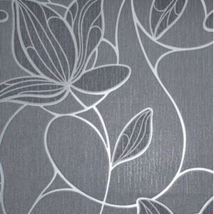 Tapet model floral in nuante de gri inchis si argintiu, D539509E