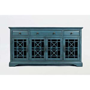 Comodă cu uși și sertare Karan, 82x153x49 cm, lemn de acacia/ mdf, albastru