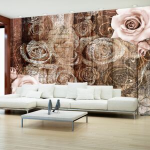 Fototapet - Old Wood & Roses 300x210 cm