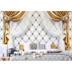 Fototapet - Golden Curtains Luxury Effect Vliesová tapeta - 368x254 cm