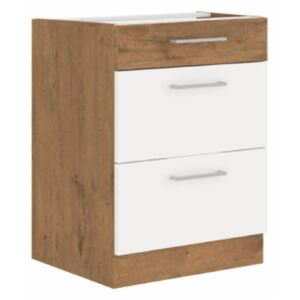 Cabinet inferior, alb extra lucios HG/stejar lancelot, VEGA D60 3S BB