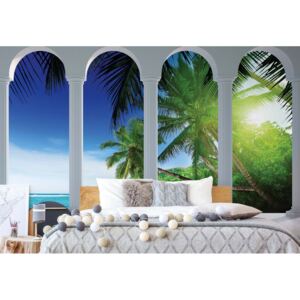 Fototapet - Tropical Beach 3D Archway View Vliesová tapeta - 416x254 cm