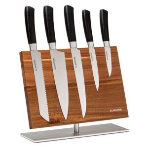 Klarstein Kiru 6, set de cuțite, 5 cuțite, lame din oțel, suport din oțel inoxidabil, lemn de salcâm, magnetic