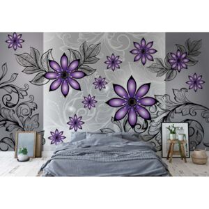 Fototapet - Modern Floral Design With Swirls Purple Vliesová tapeta - 254x184 cm