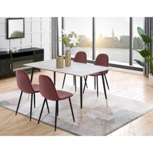 Set de living Monza Eadwine masa + 4 scaune, MDF, roz/marmura, 160x90x76 cm