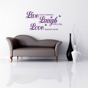 Live laugh love - autocolant de perete Mov 50 x 25 cm