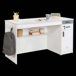 Masa de birou din pal, cu 3 sertare si 1 usa pentru tineret White Large, L138xl58xH75 cm