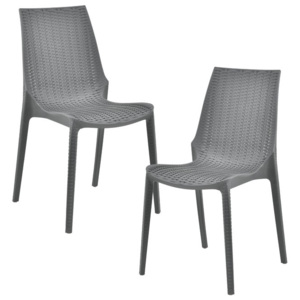 Set 2 scaune gradina plastic efect ratan gri inchis